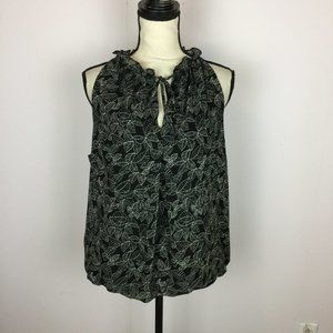 Max Studio Blouson Tank Top Size L Womans Black White Leaf Print Elastic Waist